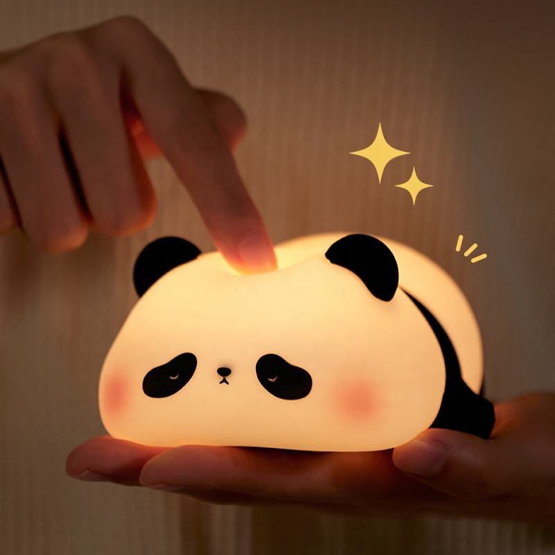 Silicone Panda Lamp 1200mah Sensitive Tap Control Warm White Breathing Light Portable LED USB Rechargeable Night Light